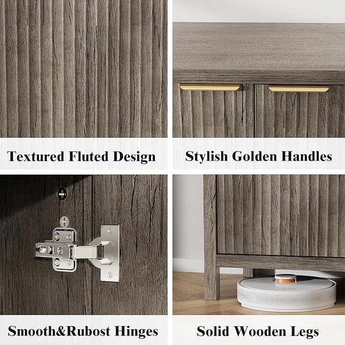 Sideboard Buffet Cabinet Set of 2, 31" Fluted Storage Cabinet with 2 Doors and Adjustable Shelves, Modern Sideboard Console Table for Living Room,Entryway,Dinning Room,Kitchen-Grey