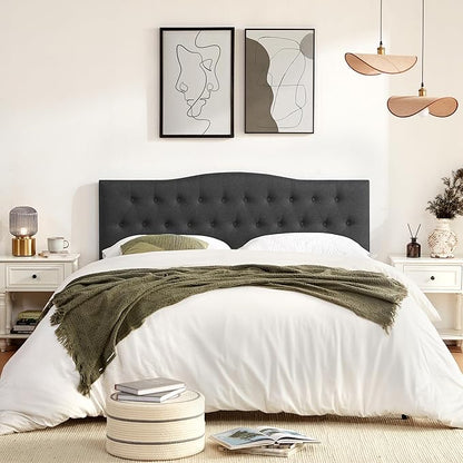 Tufted Upholstered Headboard King Size, Sturdy and Durable Solid Wood Bed headboard, Fabric Headboard Adjustable Height from 37” to 51”, Modern Button Diamond Design Head Board, Black