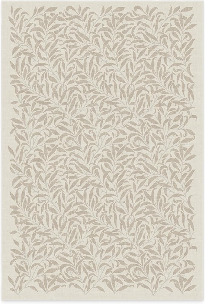 RUGGABLE x Morris & Co Machine Washable Area Rug – Pure Willow Boughs Natural 6x9, Stain-Resistant, Non-Slip – Medium Rugs for Living Room, Bedroom, Hallway, Entryway & Office–with Cushioned Pad