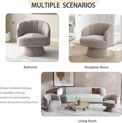 Swivel Accent Chair Set of 2,Upholstered Velvet 360° Swivel Barrel Chair for Living Room Overstuffed Bouncle Reading Chair Round Armchair for Bedroom,Vanity,Office (Grey)