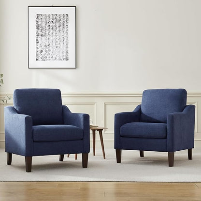 VKNOW Mid Century Modern Accent Chairs Set of 2, Upholstered Living Room Chairs Armchair for Bedroom, Comfy Reading Accent Chairs with Wood Legs for Living Room, Navy Blue