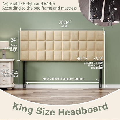 Andeworld Velvet Upholstered Tufted King Size Headboard,Wood Head Board with Metal Legs, Adjustable Height from 42” to 56”, Bed Headboard in Modern Design,Backboard for Bed, Apricot