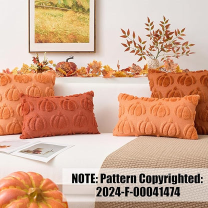 Kevin Textile Fall Pillow Covers 20x20 Inch Set of 2 Soft Pumpkins Decorative Square Pillowcases Plush Autumn Faux Fur Cushions Harvest Gift for Couch Sofa Chair Bedroom Home Decor, Orange