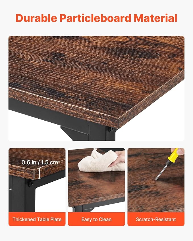 VEVOR Computer Desk, 63 Inch Office Gaming Desk for Home Office, Writing Study Work Modern Simple Table with Metal Frame for Large Legroom, Rustic Brown and Black