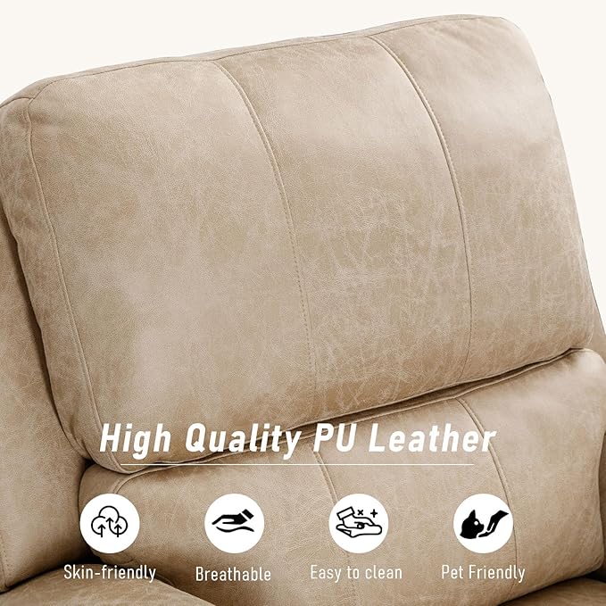 Electric Recliner Chair, Soft PU Leather Power Recliners with Padded Backrest, Single Overstuffed Heavy Duty Reclining Sofa for Living Room Bedroom