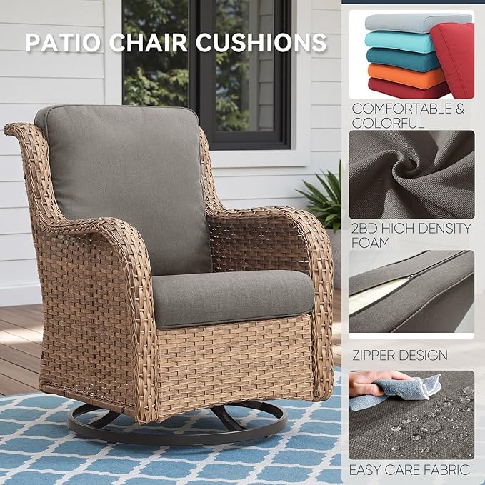 7-Piece Outdoor Patio Cushion Set - Fade & Water Resistant with Removable Olefin Cover, 22x24x4 Inch Memory Foam Cushions for Wicker Sectional Sof - Grey/Regular