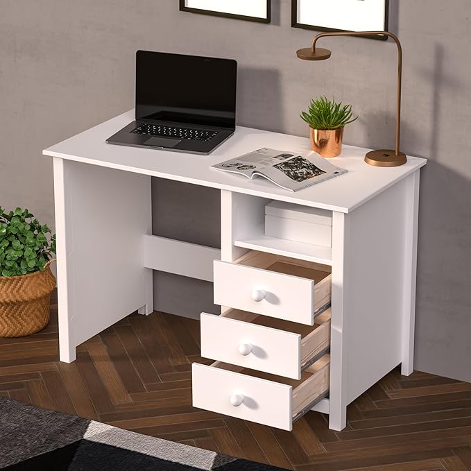 From the Tree Furniture Solid Wood Desk with Drawers – Compact Study Desk for Kids & Adults, Space-Saving Home Office Writing Table, Real Pine Construction