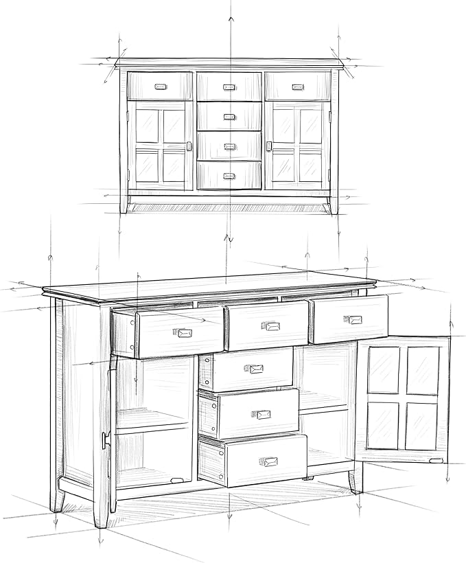 SIMPLIHOME Artisan Buffet - 54 inch Wide Solid Wood 3-Door Sideboard Buffet in Black, Contemporary Storage Cabinet for Dining Room or Kitchen with Adjustable Shelves and Bronze Hardware