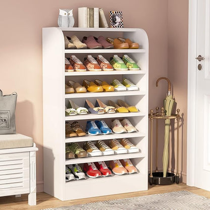 Tribesigns Shoe Rack for Entryway, 8-Tier Tall Shoe Shelf Shoes Storage Organizer, Wooden Shoe Storage Cabinet Shoe Stand for Closet, Hallway, Living Room, 2 Pcs, White