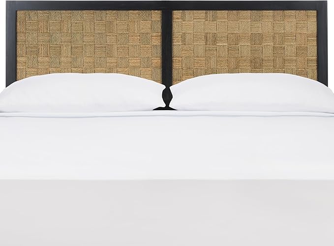 SAFAVIEH Home Collection Halvor Rattan Queen Size Headboard Black Frame & Natural Brown