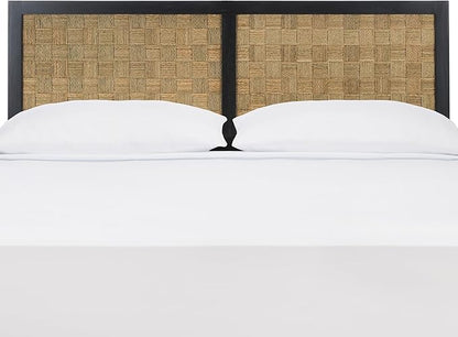 SAFAVIEH Home Collection Halvor Rattan Queen Size Headboard Black Frame & Natural Brown