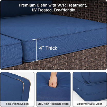 Outdoor Chair Cushions 23" x 24" x 4", Patio Deep Seat Replacement Cushions Set with Zippered Removable Cover, Weather-Resistant Olefin Fabric for Garden Chair Sofa Couch, Set of 4, Blue