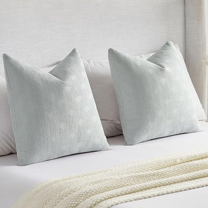 FUTEI Light Grey Chenille Decorative Throw Pillow Covers 26x26 Inch Set of 2,Soft Cozy Striped Geometric Patterns Euro Pillow Sham,Modern Home Decor for Couch Bed Living Room