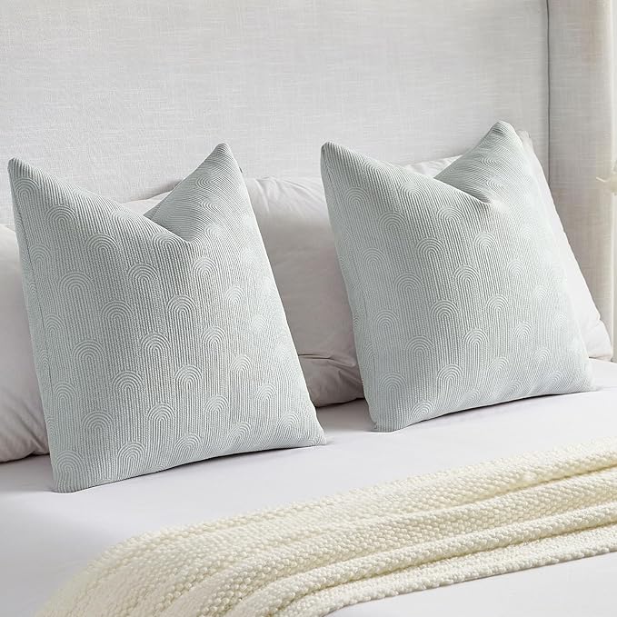 FUTEI Light Grey Chenille Decorative Throw Pillow Covers 12x20 Inch Set of 2,Soft Cozy Striped Geometric Patterns Lumbar Pillow Cases,Modern Home Decor for Couch Bed Living Room