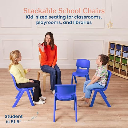 ECR4Kids 14in Plastic School Stack Chair, Classroom Furniture, Blue, 4-Pack