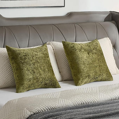 FUTEI Moss Green Flannel Throw Pillow Covers 18x18 Inch Set of 2,Soft Dimensional Textured Cushion Cases,Modern Home Decor for Couch Living Room