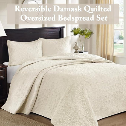 Madison Park Quebec Twin Size Quilt Bedding Set - Ivory , Damask – 2 Piece Bedding Quilt Coverlets – Ultra Soft Microfiber Bed Quilts Quilted Coverlet