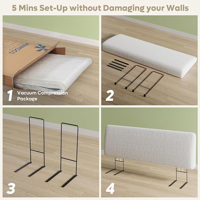 4.7" Upholstered Headboard for Queen Size Bed, Height Adjustable and Ergonomic Headboard, Easy Assemble, Sturdy and Durable, Teddy Velvet, Beige