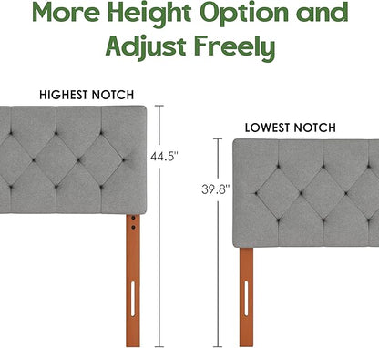 Upholstered Full Size Headboard Only for Bed Frame from 42”-55”, Adjustable Height Full Headboards with Durable Wood Leg, Fabric Bed Board in Modern Button Design, Light Grey