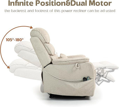 Power Lift Recliners Chairs for Elderly Adults Lay Flat Recliner with Heat & Massage, Wireless Charging Device, USB Ports, Cup Holder, Lumbar Pillow, 400Lbs（Grainy Fibric,Oatmeal）