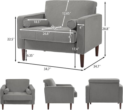 Oversized Accent Chair Set of 1, Corduroy Fabric Mid Century Modern Armchair with Large Seat for Living Room Bedroom Reading