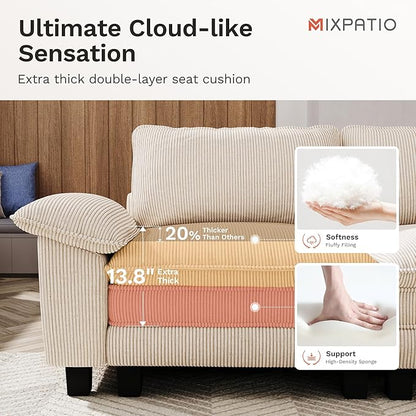 53.5" Cloud Modular Sectional Single Sofa, Deep Seat Armchair with Plush Corduroy & Removable Arms for Living Room, Beige