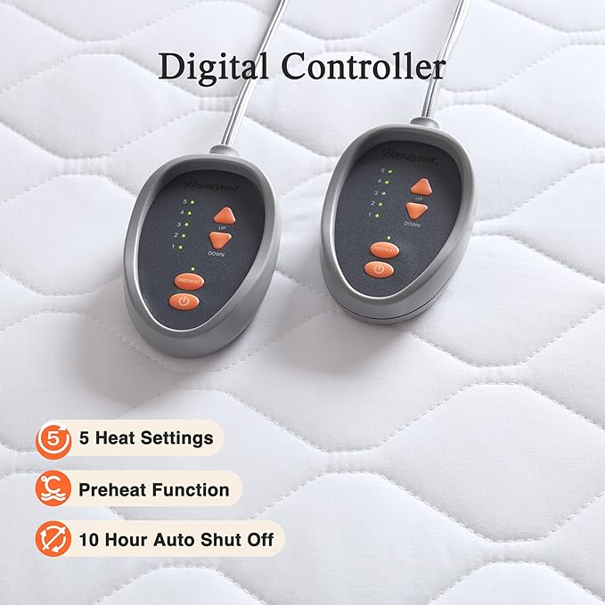 Beautyrest 3M Scotchgard Heated Mattress Pad - Electric Bed Warmer with 5 Heat Settings, 10 Hr Auto Shut Off Timer, All Around Elastic Deep Pocket, UL Certified, Machine Washable, White Cal King