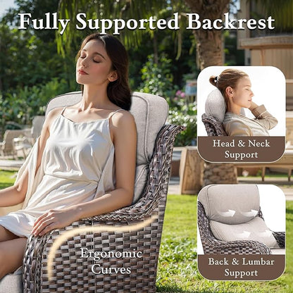 Luxury High Back Outdoor Furniture with 6-inch Extra Thick Cushions, Patio Furniture Set with Swivel Chairs, 7 PCS Wicker Conversation Set for Yard, Deck, Poolside, Brown/Beige