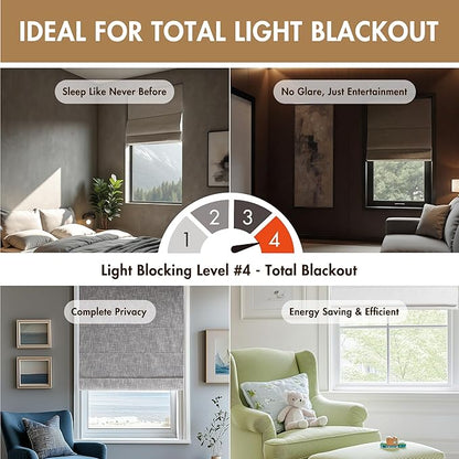 Madison Park Cordless Roman Shades, Total Blackout Window Blind Privacy Window Shades, Thermal Insulated Cordless Window Treatment for Bedroom, Living Room, Quincy, Single Panel 34" W X 64" L Linen