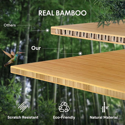 FLEXISPOT EN1 Bamboo Standing Desk, 48 x 24 Inches One-Piece Electric Height Adjustable Desk for Home Office (Black Frame + Bamboo Curved Desktop, 2 Packages)