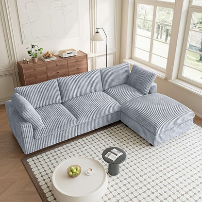 Sectional Couches for Living Room, L Shaped Couch with Chaise Ottoman, 4 Deep Seat Cloud Couch with Removable Covers, Modular Sofa for Home, Apartment, Gray
