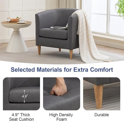 Accent Barrel Chair, Modern Comfy Living Room Chairs with Armrest Small Reading Chair with Cozy Soft Padded for Bedroom Reception Room Cafe, Grey