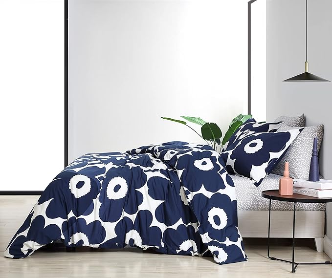 Marimekko - Duvet Cover Set, Cotton Bedding with Matching Shams & Button Closure, All Season Home Decor (Unikko Indigo, Full/Queen)