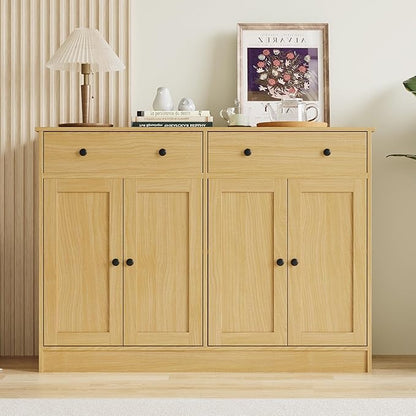 49" Oak Buffet Cabinet with Doors & Drawers, Modern Kitchen Storage Sideboard, Coffee Bar Console for Dining Room, Living Room, Entryway