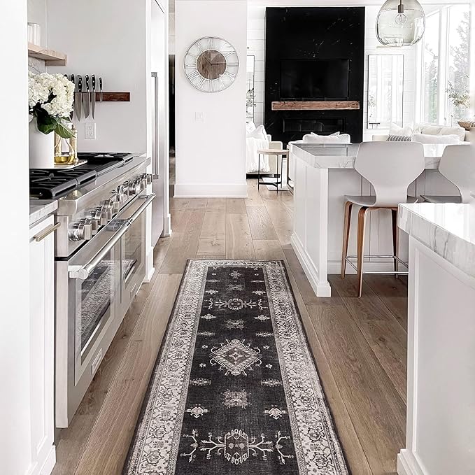 RUGGABLE Washable Vintage Area Rug – Verena Dark Wood 3x5, Stain-Resistant, Non-Slip – Small Machine Washable Rugs for Living Room, Bedroom, Hallway, Entryway & Office–with Cushioned Pad