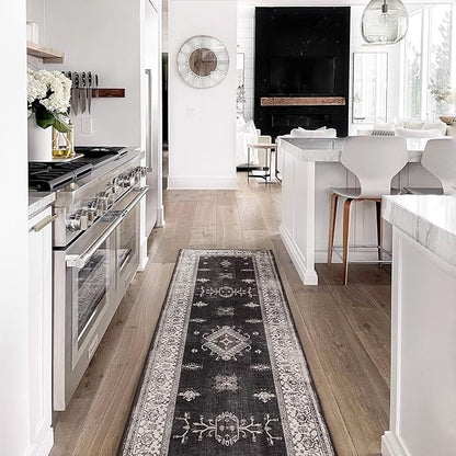 RUGGABLE Washable Vintage Area Rug – Verena Dark Wood 10x14, Stain-Resistant, Non-Slip – Large Machine Washable Rugs for Living Room, Bedroom, Hallway, Entryway & Office–with Standard Pad