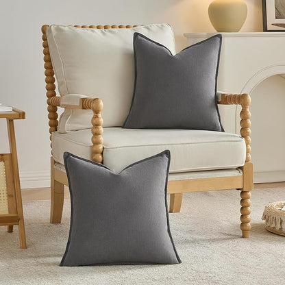 FUTEI Dark Grey Chenille Throw Pillow Covers 20x20 Inch Set of 2,Edges Double-Stitched Cushion Cases,Modern Home Decor for Couch Living Room