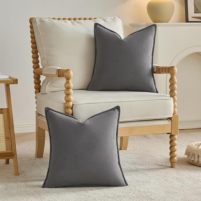 FUTEI Dark Grey Chenille Throw Pillow Covers 18x18 Inch Set of 2,Edges Double-Stitched Cushion Cases,Modern Home Decor for Couch Living Room
