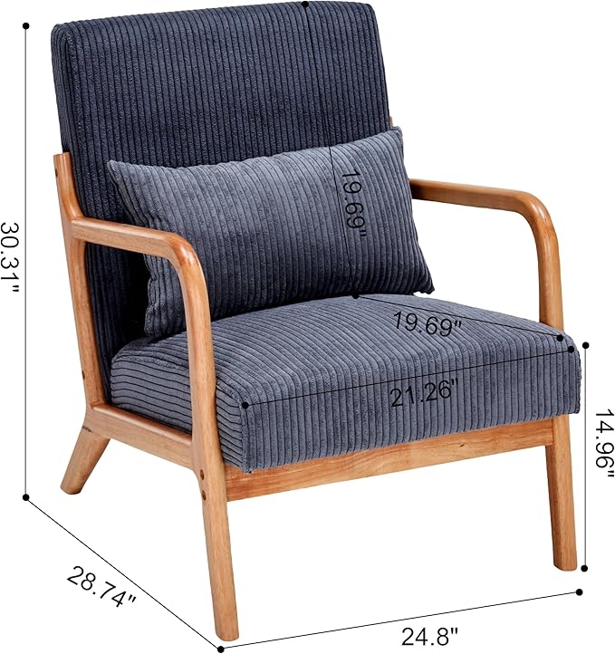 Accent Chairs, Set of 2 Mid-Century Modern Chair with Pillow, Armchair with Solid Wood, Reading Relaxing Leisure Chair for Living Room,（Grey）