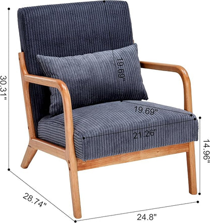 Accent Chairs, Mid-Century Modern Chair with Pillow, Armchair with Solid Wood, Reading Relaxing Leisure Chair for Living Room（Dark Grey）