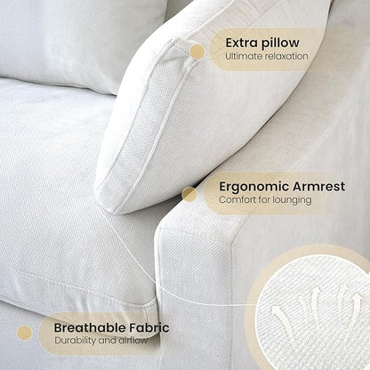 154" Modular Sectional Sofa Cloud Couch,Oversized Linen V-Shaped Sectional Sofa with Deep Seat, U-Shape 6-Seater Couch with Ottoman for Living Room in White
