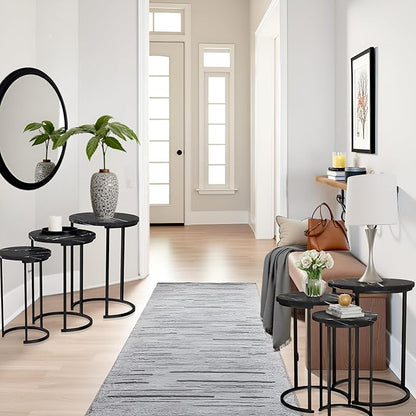 Lavish Home 6-Piece Nesting Table Set – Round Faux Marble Side & End Tables – Modern Space-Saving Accent Furniture for Living Room, Bedroom, Apartment, or Home Office (Black)