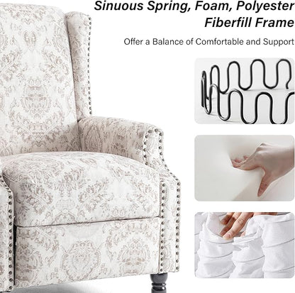 Accent Chair, Upholstered High Back Floral Armchair with Nailhead Trim & Wood Legs, Comfy Wingback Reading Single Sofa Chair for Small Spaces, Living Room, Bedroom