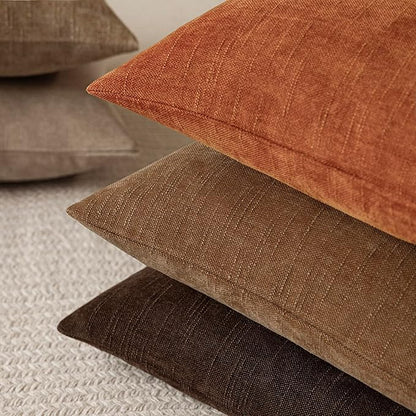 Foindtower Pack of 2 Soft Textured Chenille Throw Decorative Pillow Covers Square Accent Solid Cushion Cover Cozy Neutral Farmhouse Pillow Case for Couch Sofa Bedroom Living Room 26x26 Inch,Orange