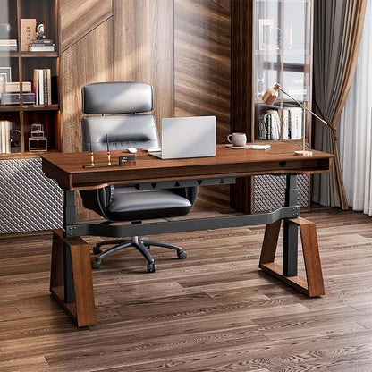 EUREKA ERGONOMIC Ark Standing Desk, 63 inch Executive Desk with Drawers,Modern Trapezoidal Leg Luxury Home Office Computer Desk w Monitor Stand Smart APP Control, Walnut
