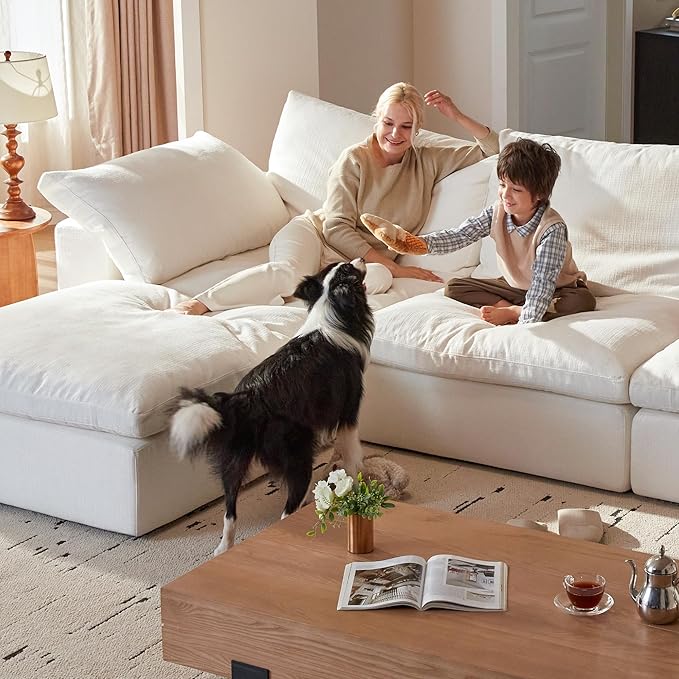 Modular Sectional Sofa, 78.7" L Shaped Modern Sofa Modular Sectional Cloud Couch with Ottoman, Modern Cloud Sectional Couches for Living Room, Deep Seat Sofa with Washable Cover