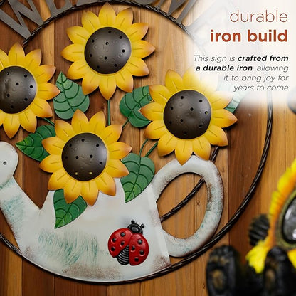 Alpine Corporation SCC580L Round Sunflowers Welcome Wall Decoration, Sign for Entryways, 30" H