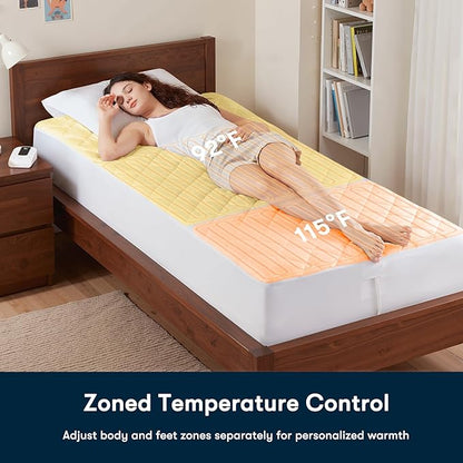 Serta Multi-Zone Heated Mattress Pad – Single Controller for Personalized Body & Foot Warmth, 10 Heat Settings, Auto Shut-Off, Soft Microfiber, Machine Washable, 15" Deep Pocket – Twin Size