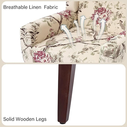 Accent Chair, Modern Linen Blend Arm Chair for Living Room, Bedroom, Comfy High-Resilient Sponge Reading Chair for Small Spaces (Pattern Red Floral, Set of 2)