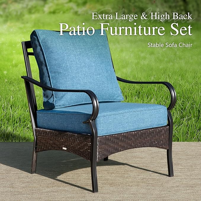 Sophia & William Patio Furniture Set with Fire Pit Table, 5 PCS Metal Outdoor Conversation Set Sofa Couch with Fire Pit Table, 4 Sofa Chairs for Outdoor Seating,Backyard,Porch(Navy)